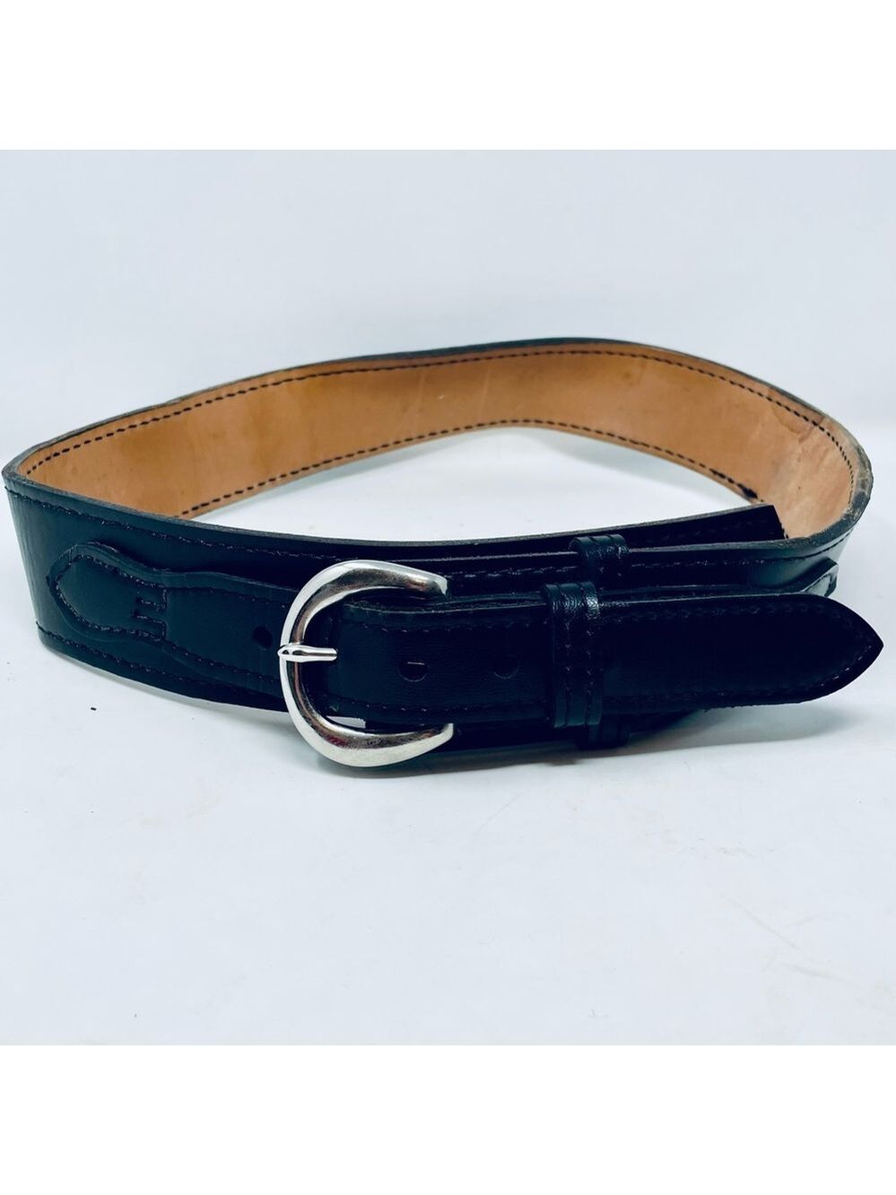 Vintage Holster Safariland 2.5” Wide  Black Leather Belt with Silver Buckle